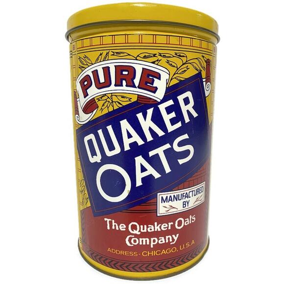Vintage 1984 Quaker Oats Rolled White Oats Collectible Tin Can 8" Tall - Picture 2 of 6